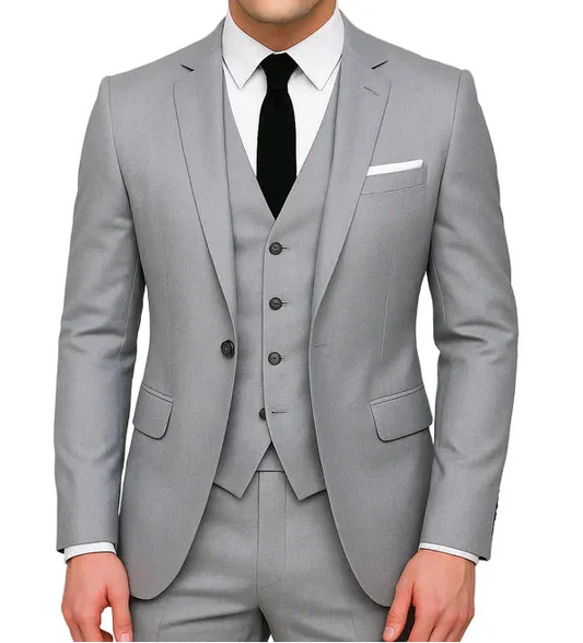 Men's Slim Fit Single Breasted Three Piece Suit in Gray