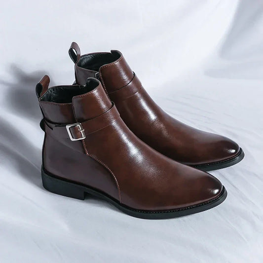 Men's Zip Up Ankle Strap Casual Chelsea Boots