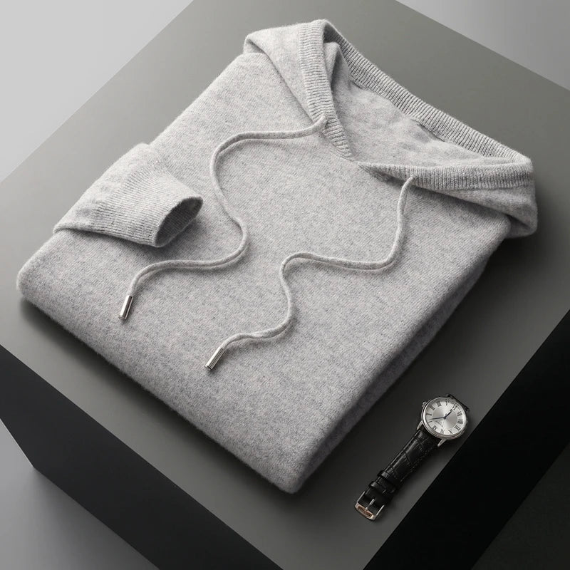 Men's Plain Drawstring Pullover Hoodie in Grey