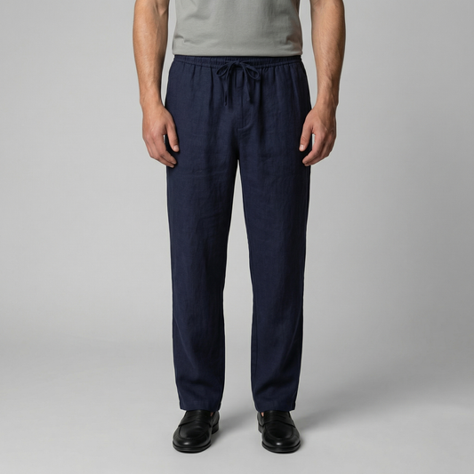 Men's Beige Slim Fit Trousers in Blue