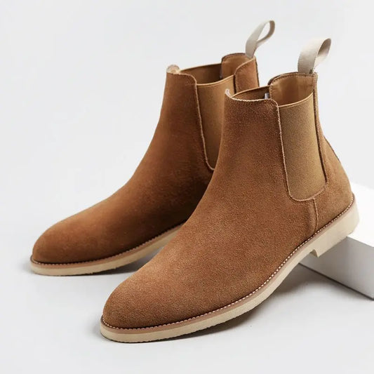 Men's Vintage Contrast Trim Chelsea Boots in Camel