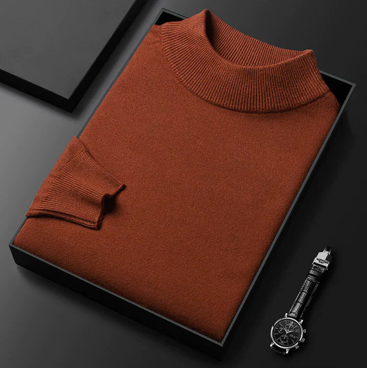 Men's Gray Roll Neck Jumper in Orange