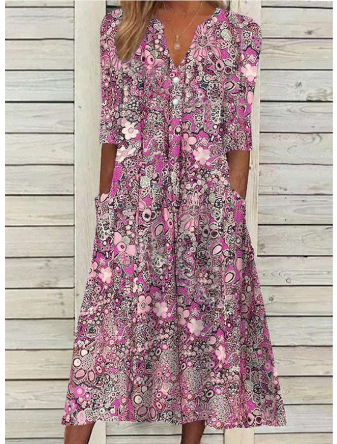 Women's Red Midi Dress in Pink
