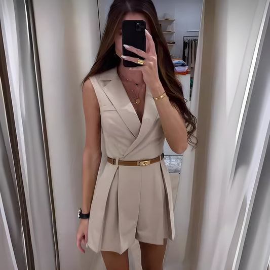 Women's Collared Wrap Front Sleeveless Jumpsuit view 2