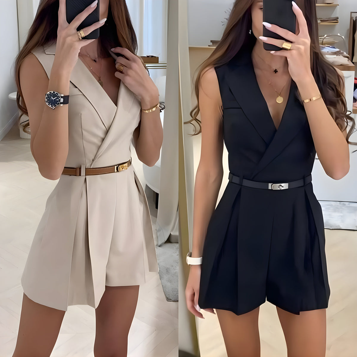 Women's Collared Wrap Front Sleeveless Jumpsuit view 4