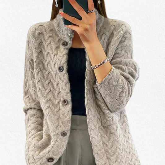 Women's Knitted Crew Neck Button Front Cardigan view 2