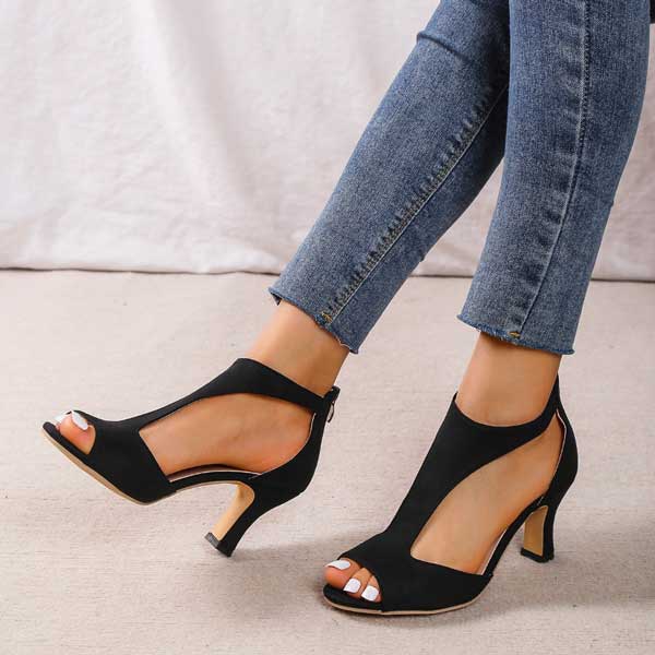 Women's T Bar Peep Toe Cut Out Heels