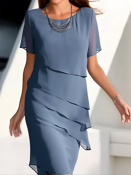 Women's Pleated Formal Midi Dress in Blue