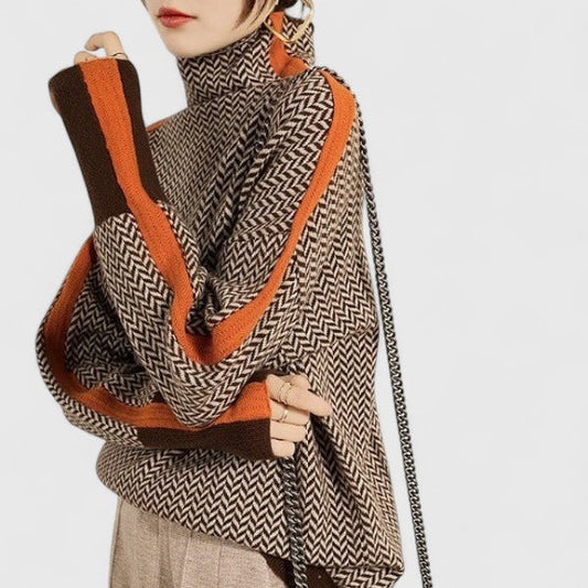 Women's Striped Knitted Stand Collar Jumper view 2