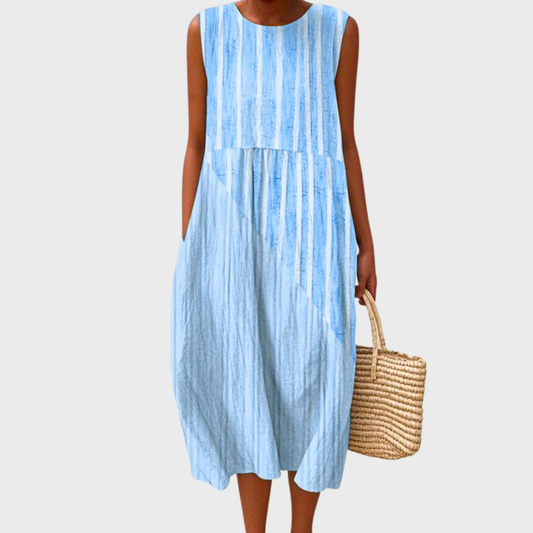 Women's Soft Blue Checked Midi Dress in Sky Blue