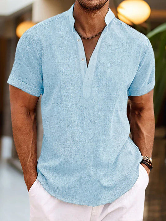 Men's Classic Fit V Neck Polo Shirt in Light Blue