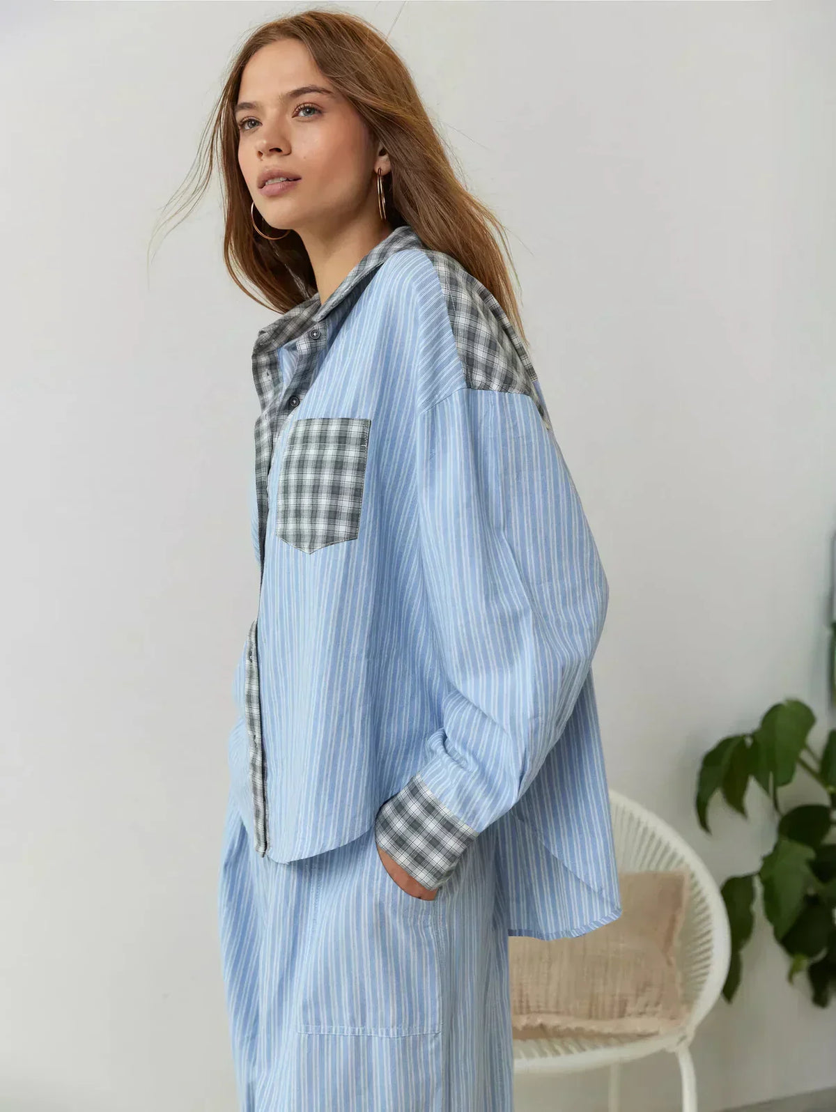 Women's Collared Checked Pyjama Set view 8