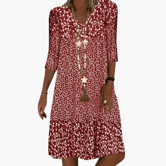 Women's Printed Three Quarter Sleeve Mini Dress in Red