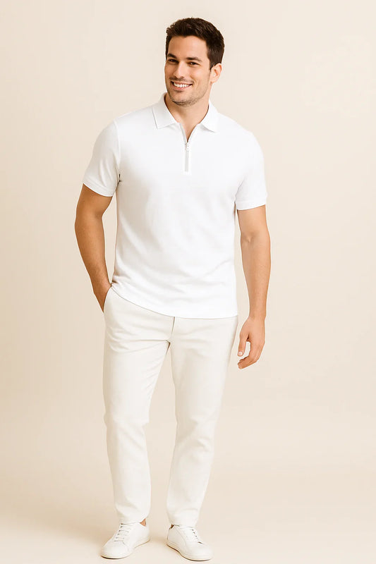 Men's Light Blue Slim Fit Polo Shirt in White