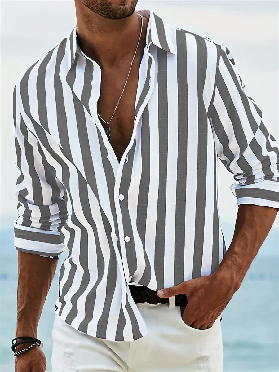 Men's Long Sleeve Button Front Shirt in Dark Gray