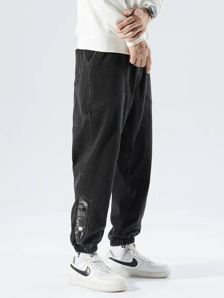 Men's Tapered Drawstring Cuffed Textured Jeans