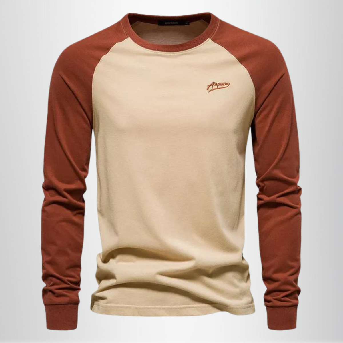Men's Raglan Long Sleeve Crew Neck T Shirt in Khaki