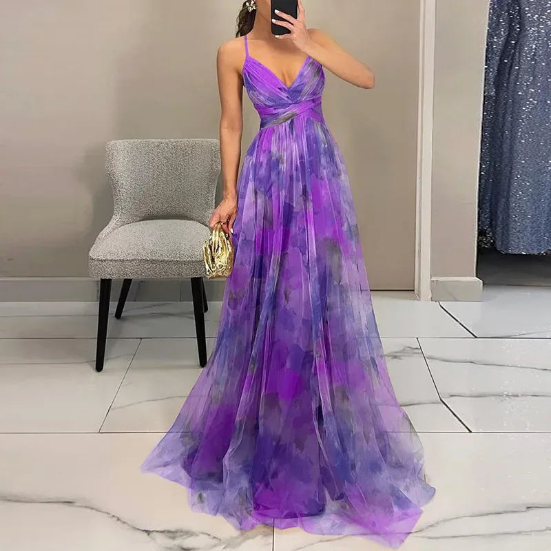 Women's Orange V Neck Wedding Guest Dress in Purple