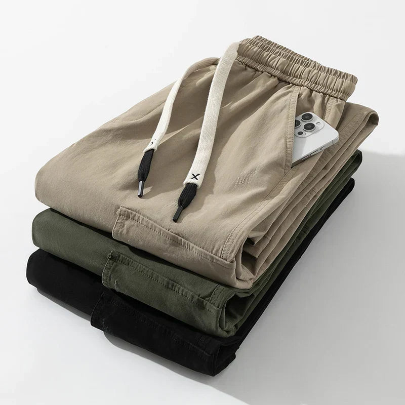 Men's Wide Leg Drawstring Patch Pocket Cargo Trousers