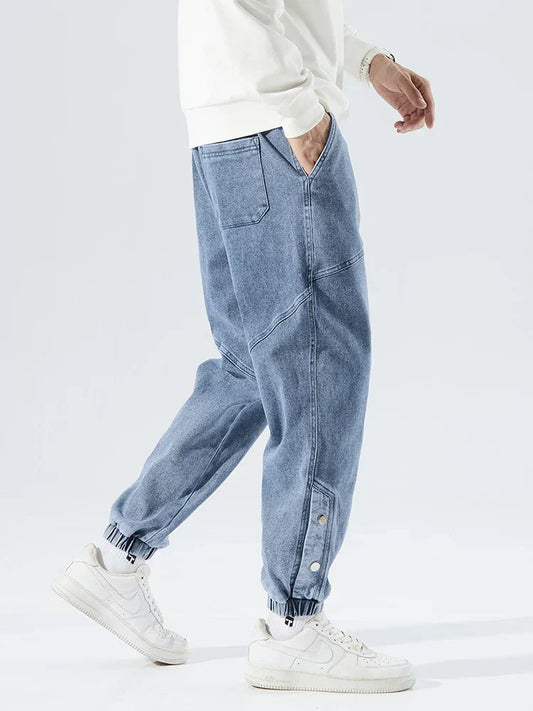 Men's Tapered Drawstring Cuffed Textured Jeans
