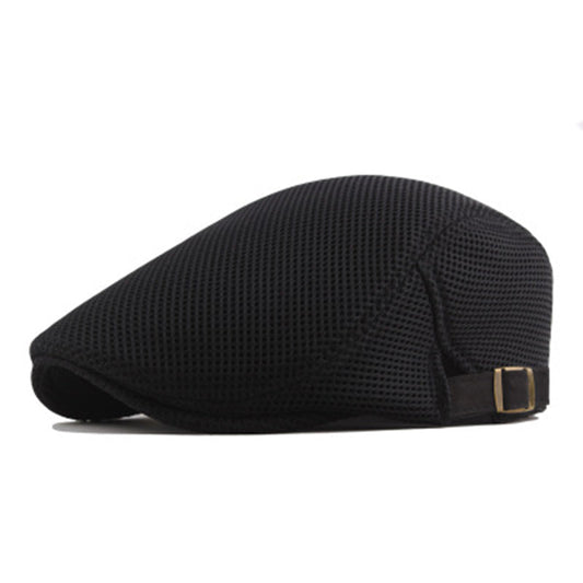 Men's Mesh Panel Adjustable Flat Cap in Black