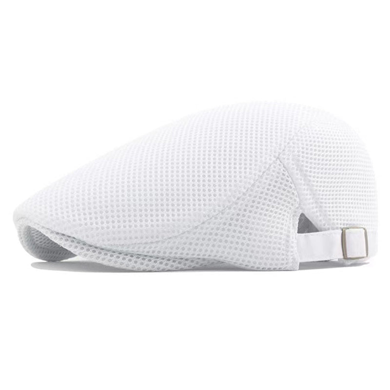 Men's Mesh Panel Adjustable Flat Cap in White