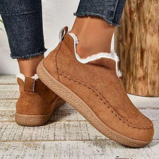 Women's Fleece Lined Non Slip Ankle Slippers in Brown