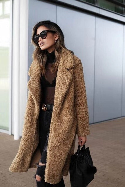 Women's Longline Lapel Collar Teddy Coat view 9