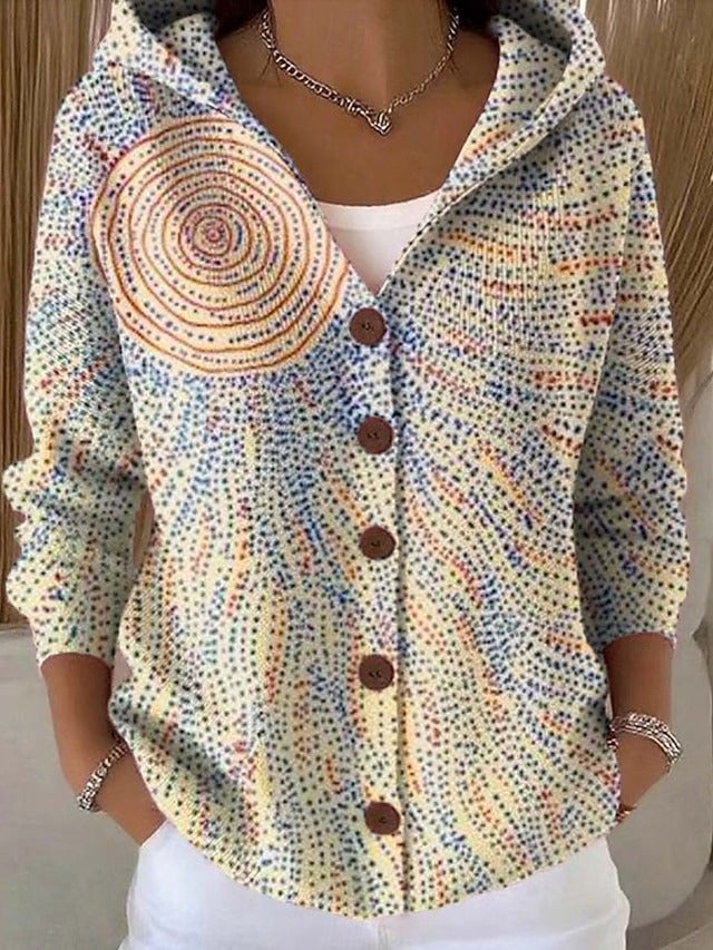 Women's Printed Knitted Hooded Button Front Cardigan view 6