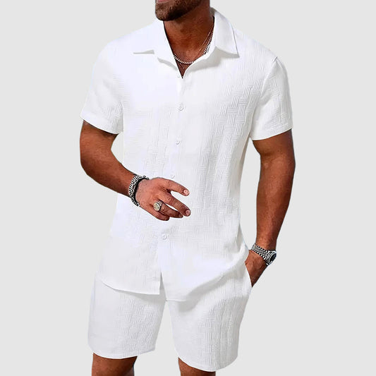 Men's Beige Short Sleeve Shirt in White