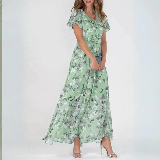 Women's V Neck Wedding Guest Dress in Green