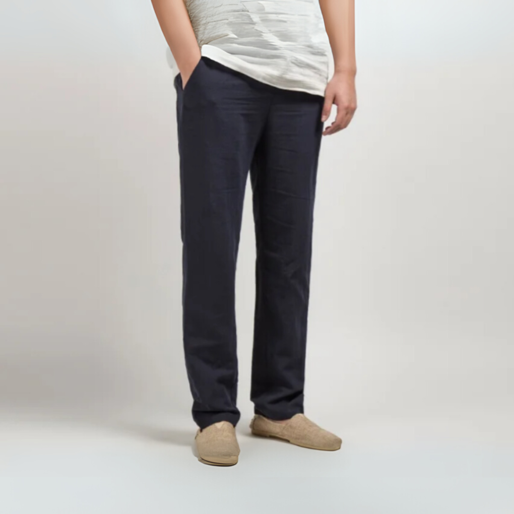 Men's Straight Leg Lightweight Trousers in Navy Blue