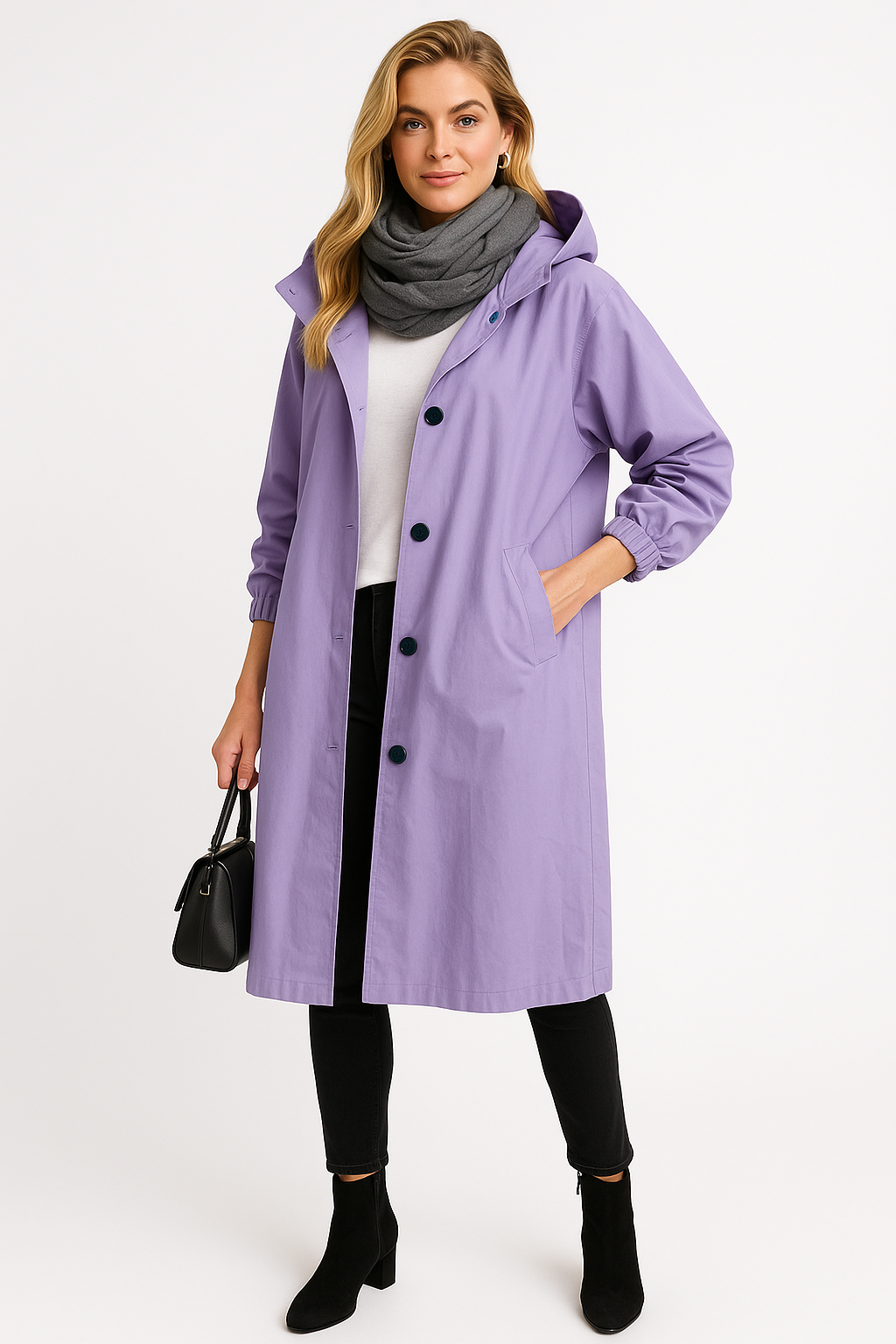 Women's Beige Winter Coat in Purple