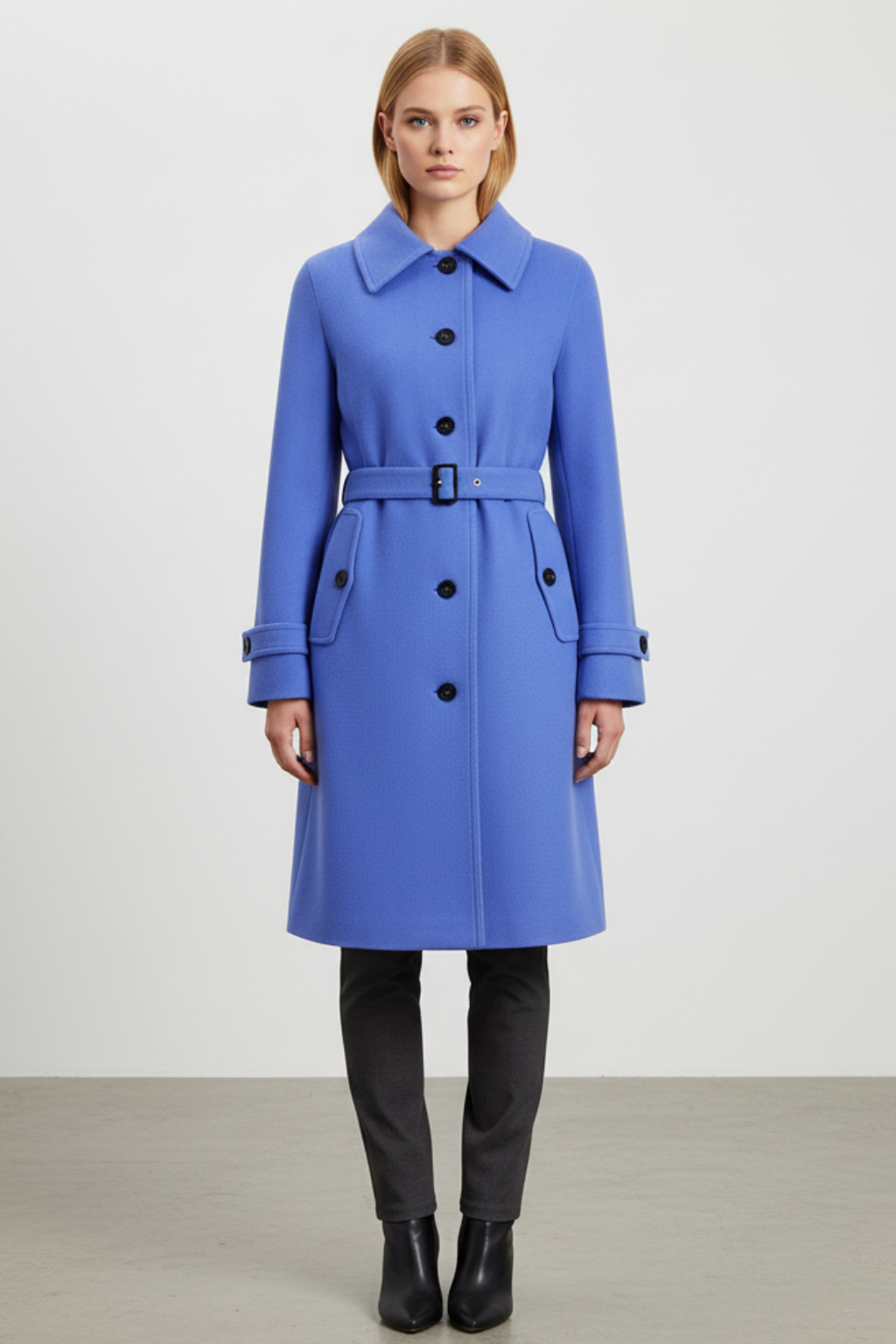 Women's Belted Winter Coat in Blue