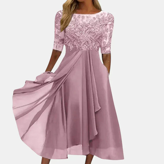 Women's Long Sleeve Lace Wedding Guest Dress in Pink