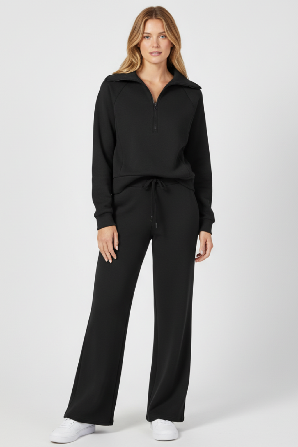 Women's Relaxed Fit Zip Up Lightweight Two Piece Set in Black