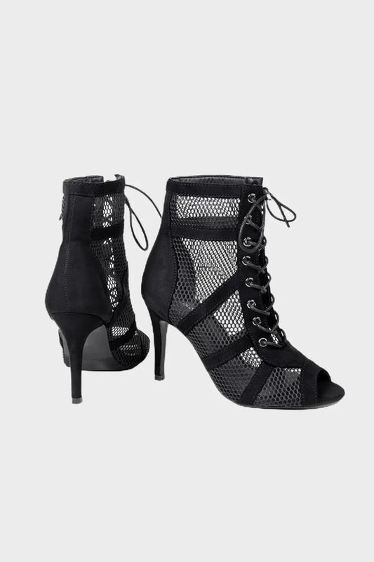 Women's Black Lace Up Peep Toe Heels