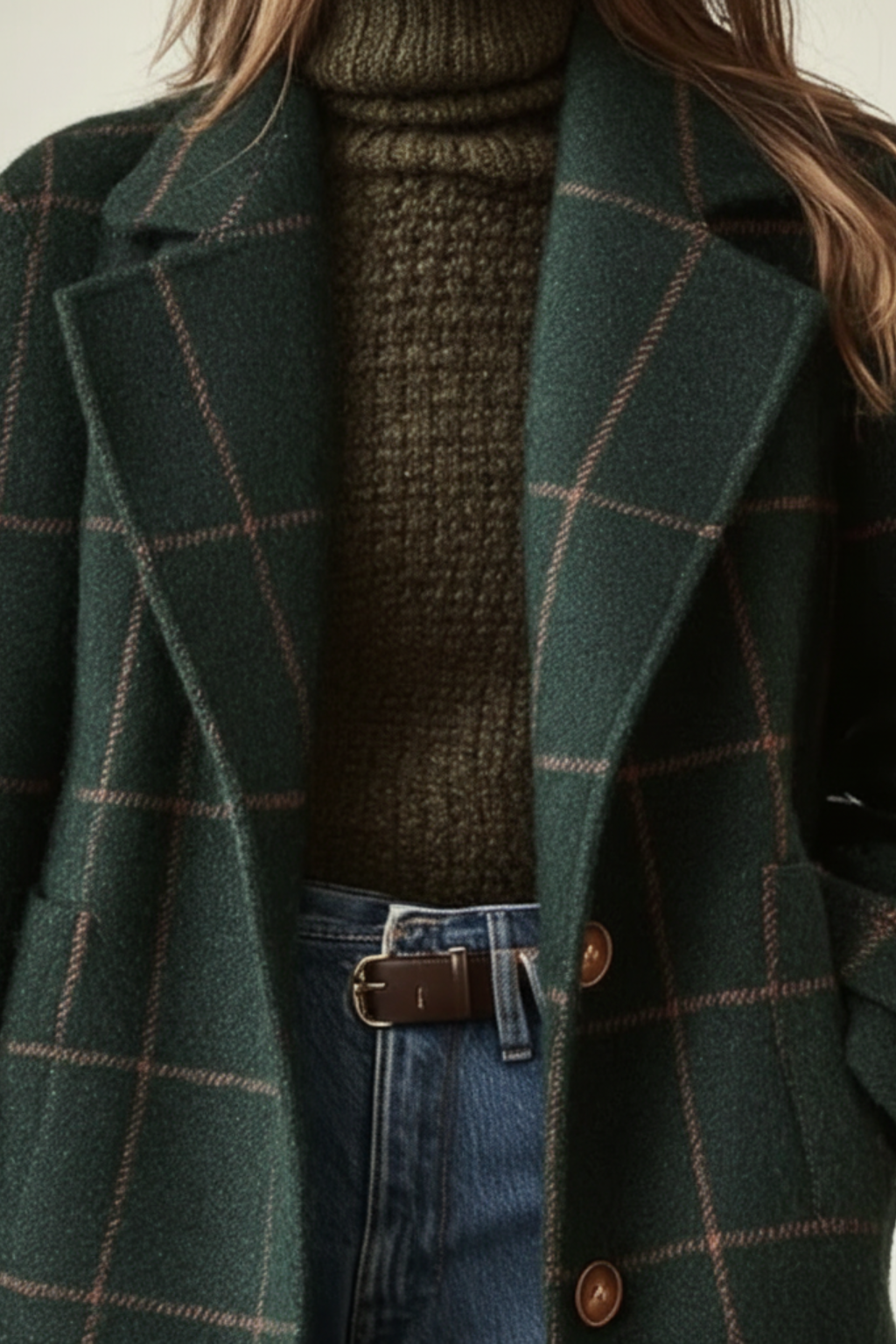 Women's Lapel Collar Checked Winter Coat
