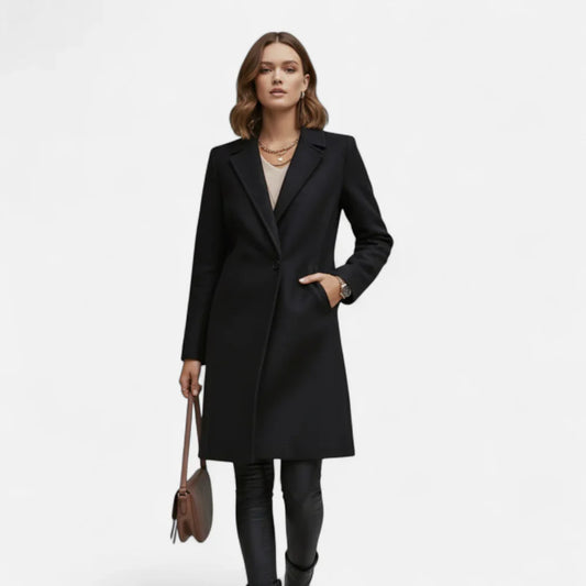 Women's Lapel Collar Overcoat in Black