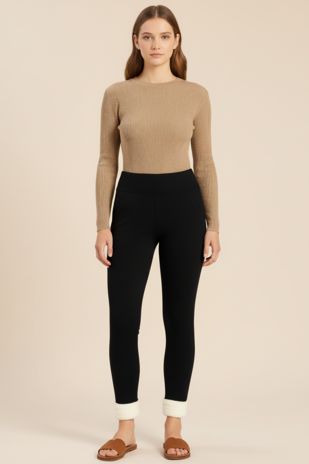 Women's High Waisted Fleece Lined Thermal Active Leggings in Black