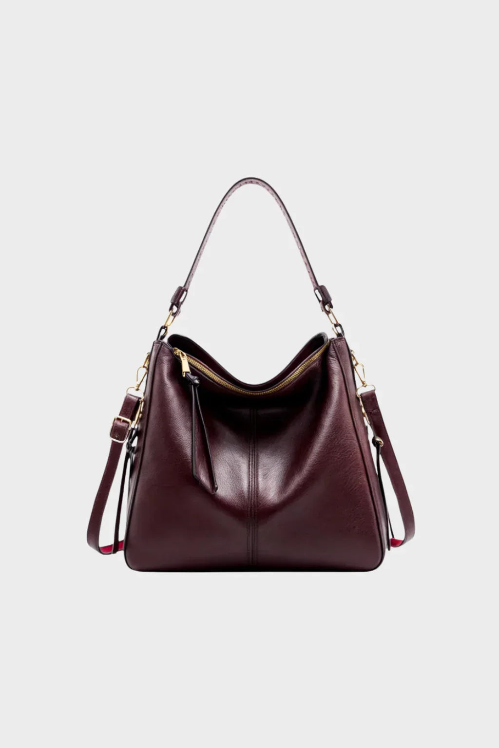 Women's Faux Leather Casual Tote Bag for Travel in Burgundy