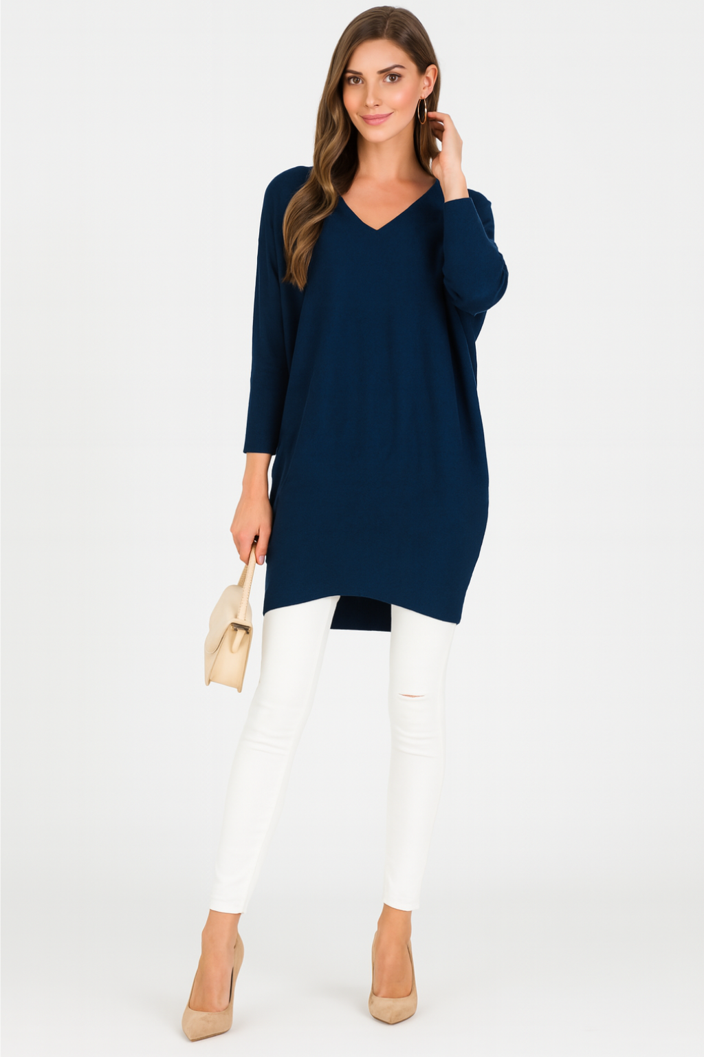 Women's V Neck Oversized Jumper in Blue