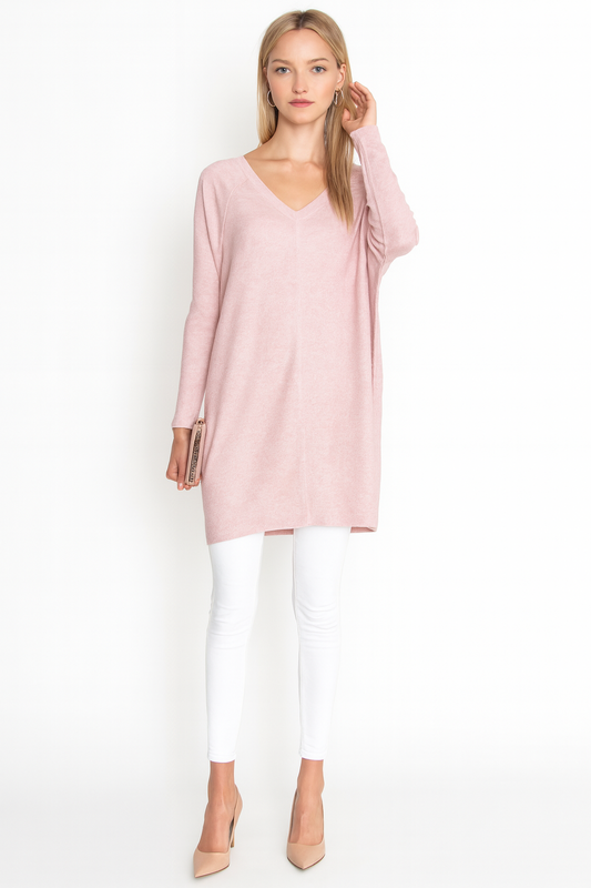 Women's V Neck Oversized Jumper in Pink