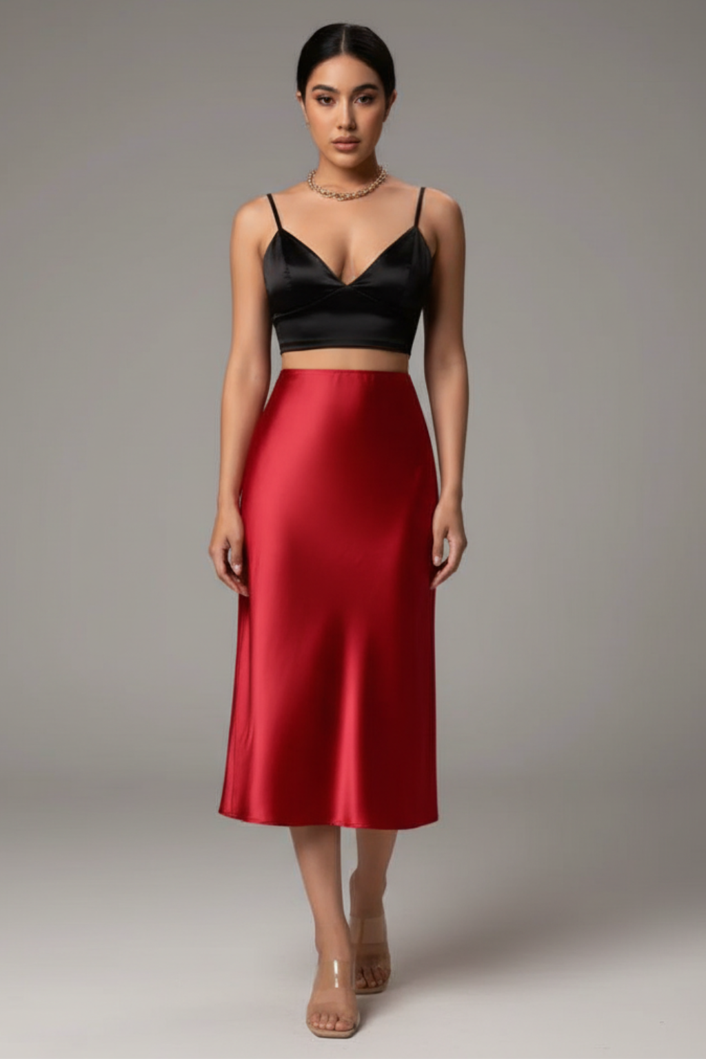 Women's Light Blue Midi Dress in Red