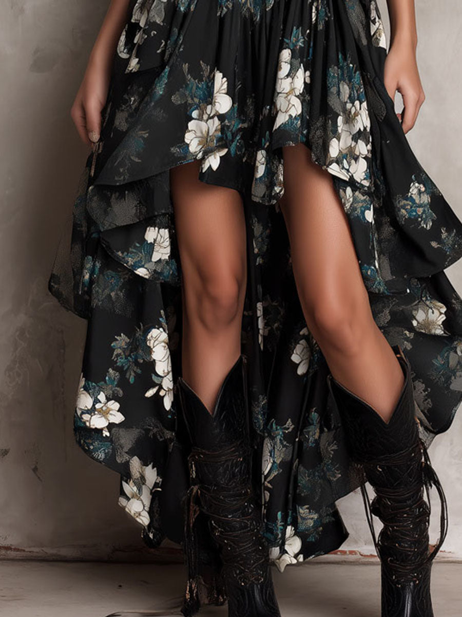 Women's Black Floral Boho Maxi Dress view 9