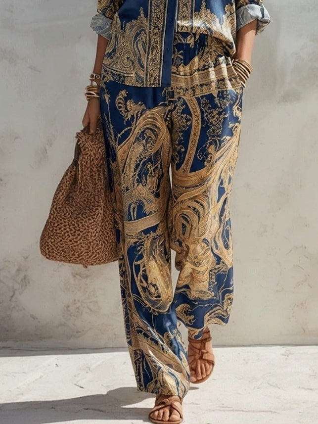 Women's Wide Leg Printed Two Piece Set