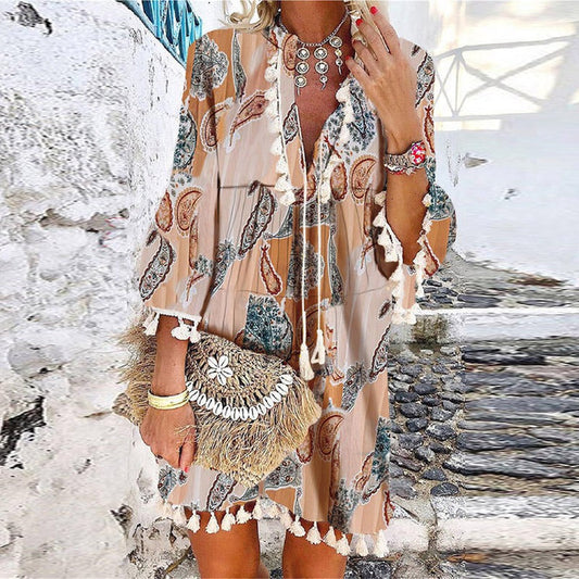 Women's Boho Mini Dress in Brown