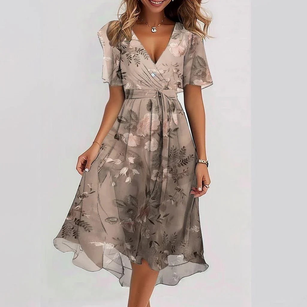 Women's Green Midi Dress in Beige