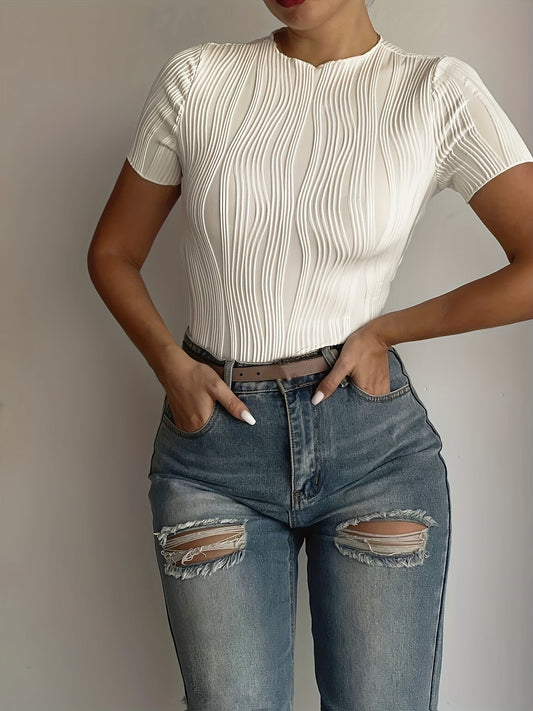Women's White Slim Fit Crew Neck Short Sleeve T Shirt
