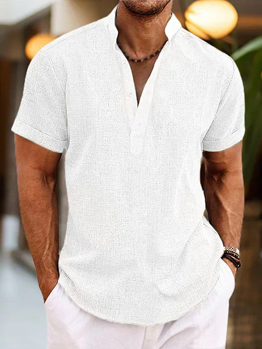 Men's Pink Short Sleeve Shirt in White